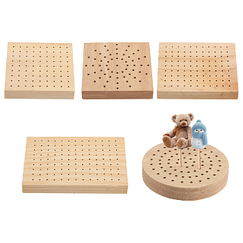 5Pcs 5 Styles Oak Wooden Food Skewer Lollipop Display Holder, Clay Figurines Doll Display Trays, for DIY Craft Pottery Clay Model and Food Pick Displays, Mixed Shapes, Wheat,  10~10.2x10~15.1x1.75~1.8cm, 1pcs/style