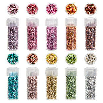 50G 10 Colors Cylinder Seed Beads, Metallic Colours, Round Hole, Uniform Size, Mixed Color, 2x1.5mm, Hole: 0.8mm, about 440pcs/5g, 5g/color