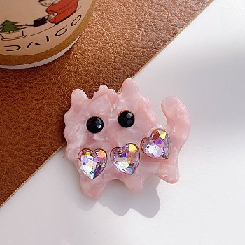 Cat Cellulose Acetate & Rhinestone Alligator Hair Clips, Hair Accessories for Women and Girls, Pink, 45x39x15mm