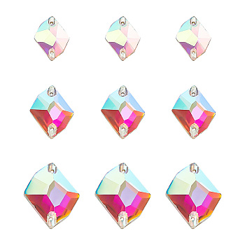 72Pcs 3 Style Irregular Rhombus Glass Sew on Rhinestone, 2-Hole Links, Crystal AB, 14~17x10~21x4~5.5mm, Hole: 1mm