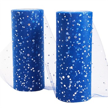 BENECREAT Glitter Sequin Deco Mesh Ribbons, Tulle Fabric, Tulle Roll Spool Fabric For Skirt Making, Midnight Blue, 6 inch(15cm), about 25yards/roll(22.86m/roll)