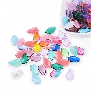 Czech Glass Beads, Electroplated/Dyed/Transparent/Imitation Opalite, Leaf, Mixed Color, 17.5x10.5x4.5mm, Hole: 0.8mm, about 117~123pcs/bag