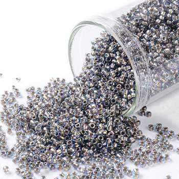TOHO Round Seed Beads, Japanese Seed Beads, (997) Gilt Lined AB Light Sapphire, 15/0, 1.5mm, Hole: 0.7mm, about 3000pcs/bottle, 10g/bottle