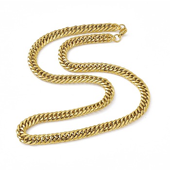 Vacuum Plating 201 Stainless Steel Cuban Link Chain Necklace with 304 Stainless Steel Clasps for Men Women, Golden, 23.82 inch(60.5cm), Link: 11x8.5x2mm
