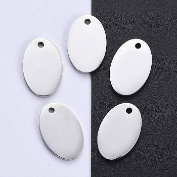 304 Stainless Steel Pendants, Manual Polishing, Blank Stamping Tags, Oval, Stainless Steel Color, 17.5x11.5x1.8mm, Hole: 1.5mm