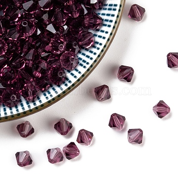 Czech Glass Beads, Faceted, Bicone, Purple, 6mm in diameter, hole: 0.8mm(X-302_6mm204)