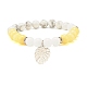 Natural Malaysia Jade(Dyed) & Howlite Round Beads Stretch Bracelet with Leaf Charm for Women(BJEW-JB07504)-2