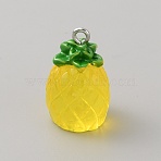 Translucent Resin Pendants, Fruit Charms with Platinum Tone Iron Loops, Pineapple, 23x14mm, Hole: 2mm(RESI-WH0026-96F)