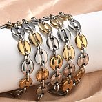 304 Stainless Steel Coffee Bean Chain Bracelets for Women Men, PVD Vacuum Plating, Golden & Stainless Steel Color, 8.74 inch(22.2cm)(BJEW-B169-03GP)