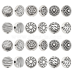 60Pcs 6 Styles Tibetan Style Alloy Beads, Flat Round, Antique Silver, 9.5~12x10x4~8mm, Hole: 1~2mm, 10pcs/style(FIND-ME0001-53)