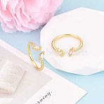 Brass Micro Pave Cubic Zirconia Cuff Rings for Women, Horse Eye, Real 18K Gold Plated, Inner Diameter: 18mm(KK-T071-74G)