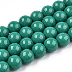 Opaque Solid Color Glass Beads Strands, Round, Dark Cyan, 9.5~10mm, Hole: 1.5mm, about 40~42pcs/strand, 14.76~15.12 inch(37.5~38.4cm)(X-GLAA-T032-P10mm-12)
