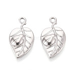 304 Stainless Steel Leaf Pendants, Stainless Steel Color, 21.5x11x2.5mm, Hole: 1.8mm(STAS-T069-34P)
