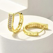 Brass Clear Cubic Zirconia Hoop Earrings, Real 18K Gold Plated, 18x4.5mm(EJEW-M047-16G)