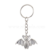 Bat Alloy Pendant Keychain, Halloween Theme, with Iron Split Key Rings, Antique Silver & Platinum, 8cm(KEYC-JKC00880)