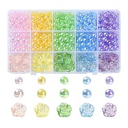 545Pcs 15 Style Transparent Acrylic Beads, AB Colors Plated, Round & Flower, Mixed Color, 6~18.5x6~19x6~8mm, Hole: 1.6~2mm(OACR-YW0001-47)