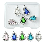 5Pcs 5 Colors Alloy Glass Pendants, with Crystal Rhinestone, Teardrop Charm, Platinum, Mixed Color, 22x14x5mm, Hole: 2mm, 1Pc/color(ALRI-YW0001-15)
