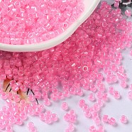 Glass Seed Beads, Opaque Colours Rainbow, Cylinder, Hot Pink, 2.5x2mm, Hole: 1.4mm(X-SEED-S042-13A-08)