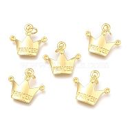 Alloy Pendants, Long-Lasting Plated, with Jump Ring, Crown with Word Princess, Real 18K Gold Plated, 17.5x19x3.5mm, Hole: 3.5mm(PALLOY-B024-30G)