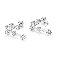 Brass Micro Pave Clear Cubic Zirconia Stud Earrings, with 304 Stainless Steel Pin and Ear Nut, Constellation/Zodiac Sign, Platinum, Capricorn, 12.5x7mm, Pin: 0.8mm(EJEW-F258-01L-P)