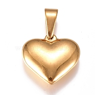 304 Stainless Steel Pendants, Heart, Golden, 19.5x20x5.5mm, Hole: 7x3mm(STAS-I135-19G)