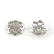8-Petal Hollow Flower Smooth Surface 304 Stainless Steel Bead Caps, Stainless Steel Color, 8x1mm, Hole: 1.5mm(STAS-R065-55)