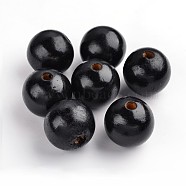 Natural Wood Beads, Lead Free, Dyed, Round, Black, 29~30mm, Hole: 5mm(TB30MMY-2)