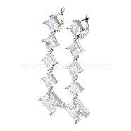Rhombus Brass Micro Pave Cubic Zirconia Dangle Hoop Earrings, Long-Lasting Plated, Platinum, 66x18mm(EJEW-D098-19P)