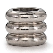 201 Stainless Steel Beads, Large Hole Beads, Grooved, Column, Stainless Steel Color, 8x10mm, Hole: 6mm(X-STAS-L255-016P)