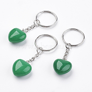 Natural Jade Keychain, with Platinum Iron Findings, Heart, 72mm(KEYC-F019-02B)
