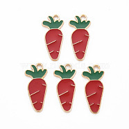 Alloy Enamel Pendants, Cadmium Free & Lead Free, Light Gold, Carrot, FireBrick, 22.5x10x1.5mm, Hole: 1.6mm(ENAM-S121-172A-RS)