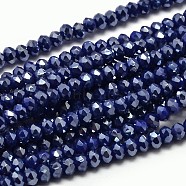 Faceted Rondelle Full Rainbow Plated Electroplate Glass Beads Strands, Midnight Blue, 3.5x2mm, Hole: 0.5mm, about 148pcs/strand, 14.9 inch(EGLA-J134-3x2mm-FR04)