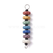 Chakra Natural Lava Rock Dyed Beaded Connector Charms, with Black Glass Seed Beads, Disc Links, Platinum, 45x8mm, Hole: 1.5mm and 4mm(PALLOY-JF02546-04)