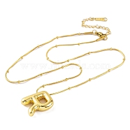 Ion Plating(IP) Initial Letter 304 Stainless Steel Pendant Necklaces, Real 18K Gold Plated, Letter R, 15.91 inch(40.4cm), Pendant: 19~23.5x13~19mm(NJEW-R265-05G-R)
