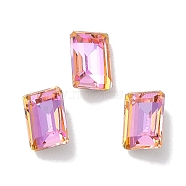 Glass Rhinestone Cabochons, Point Back & Back Plated, Faceted, Rectangle, Fuchsia, 6x4x2.5mm(RGLA-G020-01B-D502)