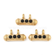 Natural Black Onyx(Dyed & Heated) Pendants, 304 Stainless Steel Column Charms, PVD Vacuum Plating, Real 18K Gold Plated, 15x28x11mm, Hole: 4mm(STAS-P380-65G-02)