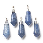 Natural Blue Aventurine Pendants, with Silver Brass Findings, Faceted, Bullet, 40x12x11mm, Hole: 7x5mm(G-P445-E05)