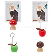 4Pcs 4 Style Wood Name Card Holder, Photo Memo Holders, Apple & Mushroom Shape, Mixed Color, 29.5~34.5x33~34.5x48.5~88mm, 1pc/style(DIY-FH0005-48)