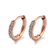 Ion Plating(IP) 316 Surgical Stainless Steel Pave Clear Cubic Zirconia Hoop Earrings Women, Rose Gold, 12x2mm(EJEW-A109-01B-RG)