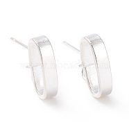 201 Stainless Steel Stud Earring Findings, with Horizontal Loop and 316 Stainless Steel Pin, Oval, 925 Sterling Silver Plated, 12x3mm, Hole: 2.5mm, Pin: 0.7mm(STAS-K241-22S)