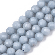 Natural Angelite Beads Strands, Anhydrite Beads, Faceted, Round, 7mm, Hole: 1mm, about 55~56pcs/strand, 15.55 inch(39.5cm)(G-S361-7mm-023)