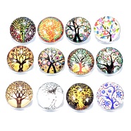 Brass Jewelry Snap Buttons, with Glass Cabochons, Flat Round, Tree of Life Pattern, 18.5x9.5mm, Knob: 6mm(BUTT-WH0028-01K)