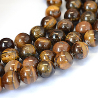 Grade AB Natural Tiger Eye Round Bead Strands, 4~4.5mm, Hole: 1mm, about 88pcs/strand, 15 inch