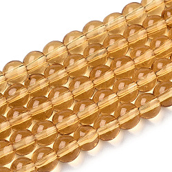 Transparent Glass Beads Strands, Round, Goldenrod, 4~4.5mm, Hole: 0.8mm, about 97~99pcs/strand, 14.76 inch~14.96 inch(37.5~38cm)(GLAA-T032-T4mm-08)