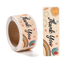 Rainbow Pattern Paper Gift Tag Stickers, Rectangle with Word Thank You Adhesive Labels Roll Stickers, for Party, Decorative Presents, PeachPuff, 2.8cm, about 120pcs/roll(DIY-C011-01B)