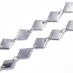 304 Stainless Steel Link Chains, Rhombus Sequin Chains, Soldered, Stainless Steel Color, rhombus: 8.7x6x0.3mm, link: 3.6x2.3x0.3mm, about 39.37 inch(1m)/strand(CHS-S006-JN949-1)