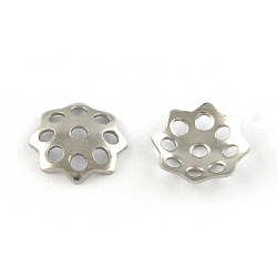 Tarnish Resistant 8-Petal Hollow Flower Smooth Surface 304 Stainless Steel Bead Caps, Stainless Steel Color, 8x1mm, Hole: 1.5mm(STAS-R065-55)