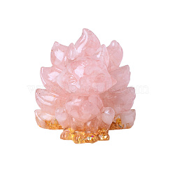 Resin Nine-tailed Fox Figurines, with Natural Rose Quartz Chips inside Statues for Home Office Decorations, 55x55x45mm(PW-WG24723-01)