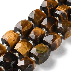 Natural Tiger Eye Beads Strands, with Seed Beads, Cube, Faceted, 9.5~11x9.5~10.5x9.5~10.5mm, Hole: 1.2mm, about 29pcs/strand, 15.35~15.67''(39~39.8cm)(G-B065-A05)