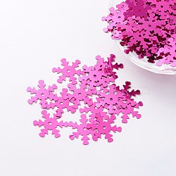 Ornament Accessories Plastic Paillette/Sequins Beads, Snowflake, Deep Pink, 19x17x0.1mm, Hole: 1.4mm(PVC-E001-04-YD03)